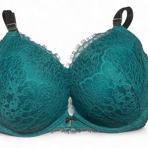 Victoria Secret Dream Angels push up Bra 34DDD teal turquoise blue velvet straps